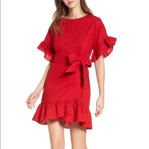 Red Ruffle Wrap Dress
